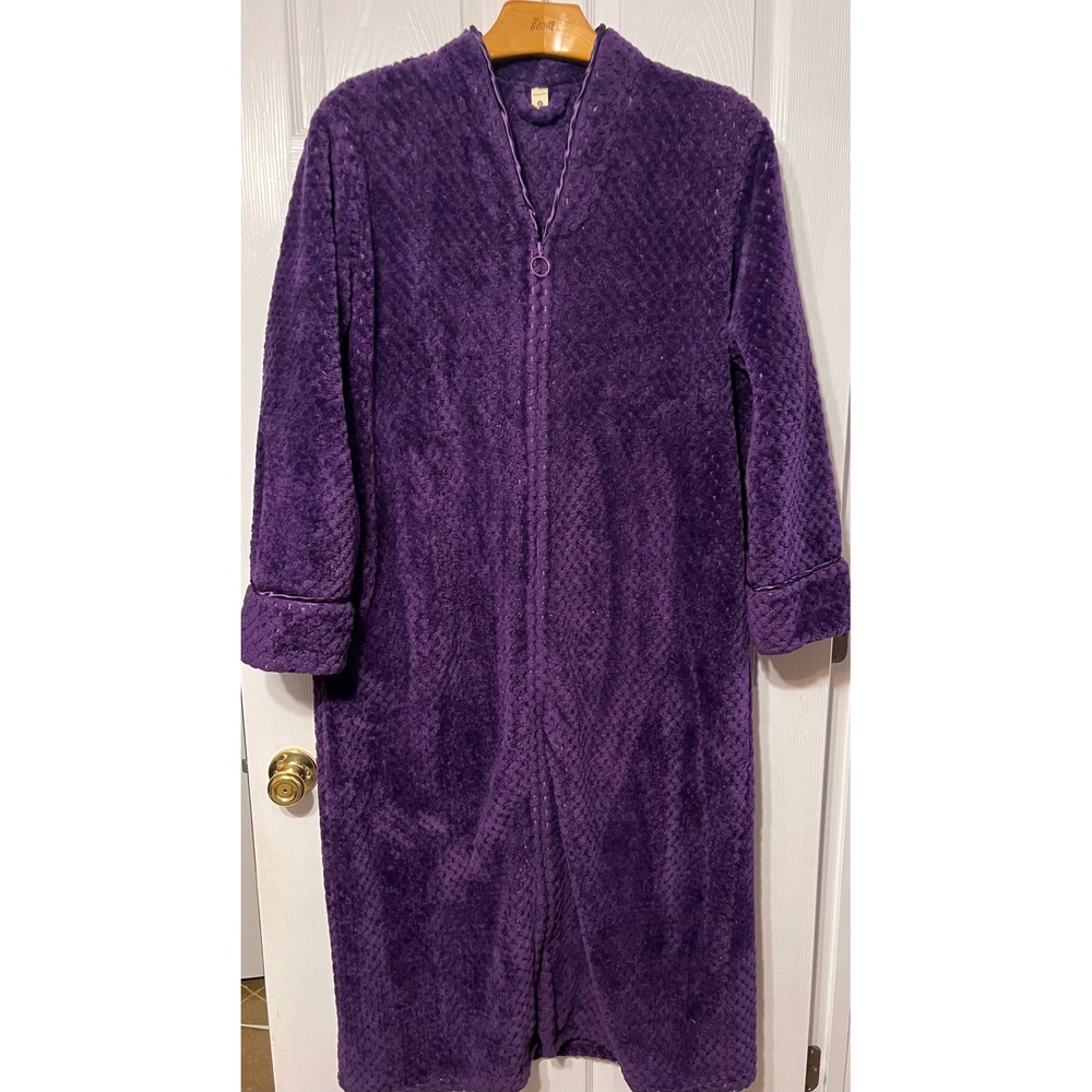 Sleepwear Purple Fleece Zip Front Robe Long Sleeve Diamond Textured XL Housecoat